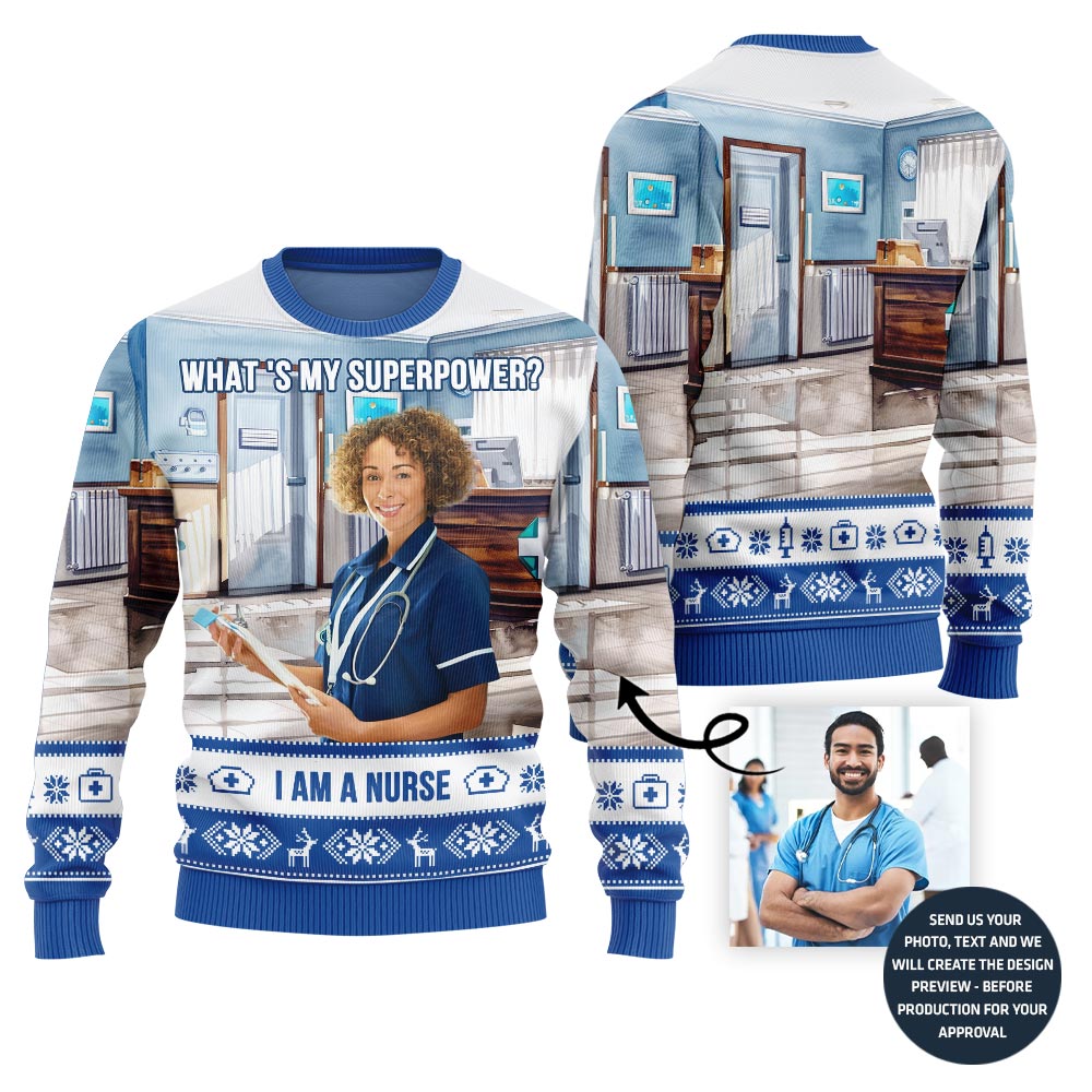 Special Custom Face Nurse Ugly Xmas Sweater For Women