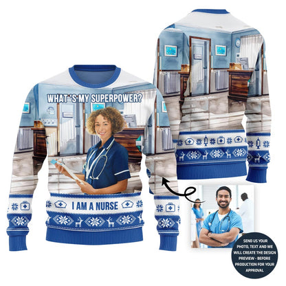 Special Custom Face Nurse Ugly Xmas Sweater For Women