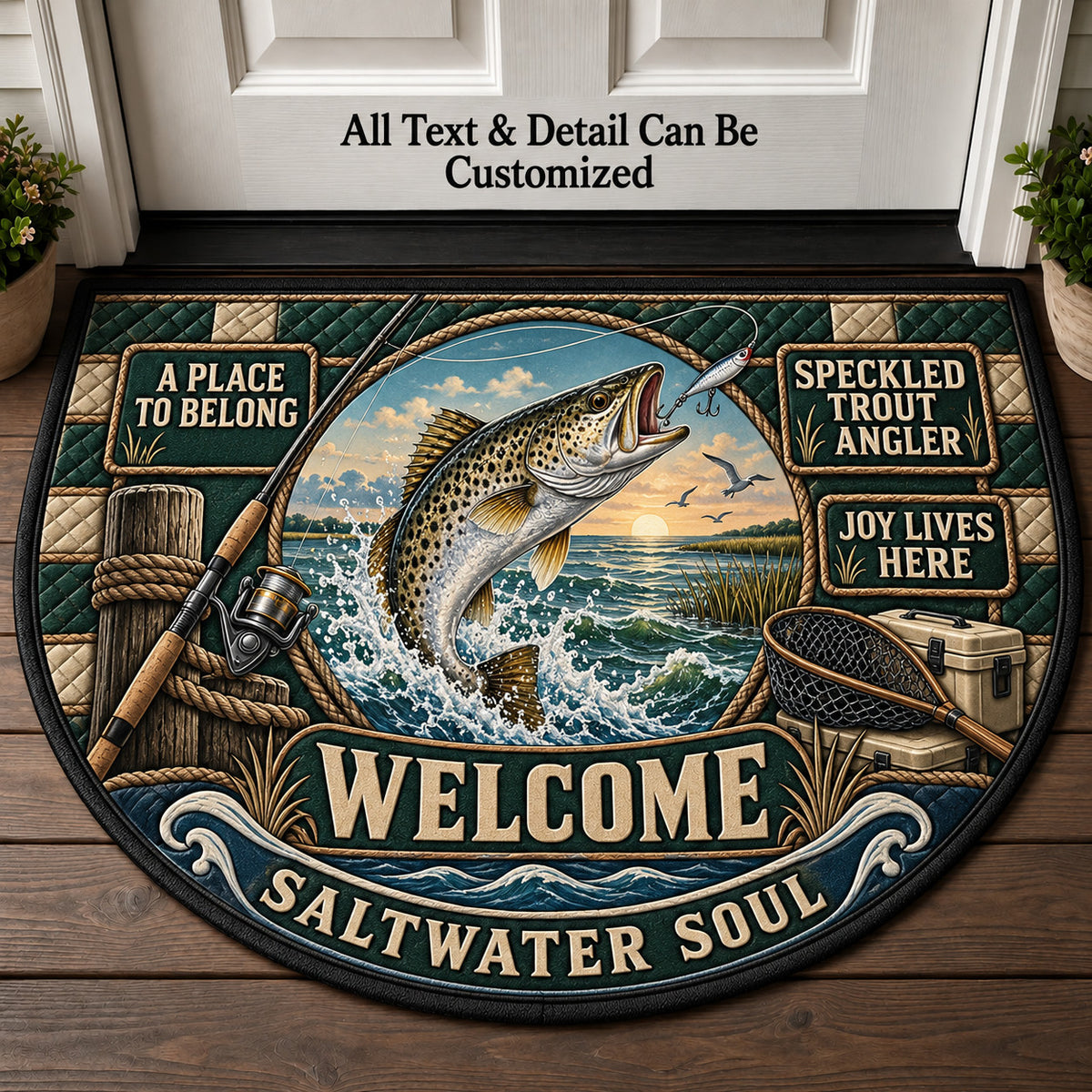 Speckled Trout Angler Personalized Half Round Mat | 5To9Vibe