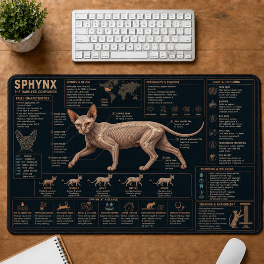 Sphynx Cat Breed Desk Mat Anatomy Guide | 5To9Vibe