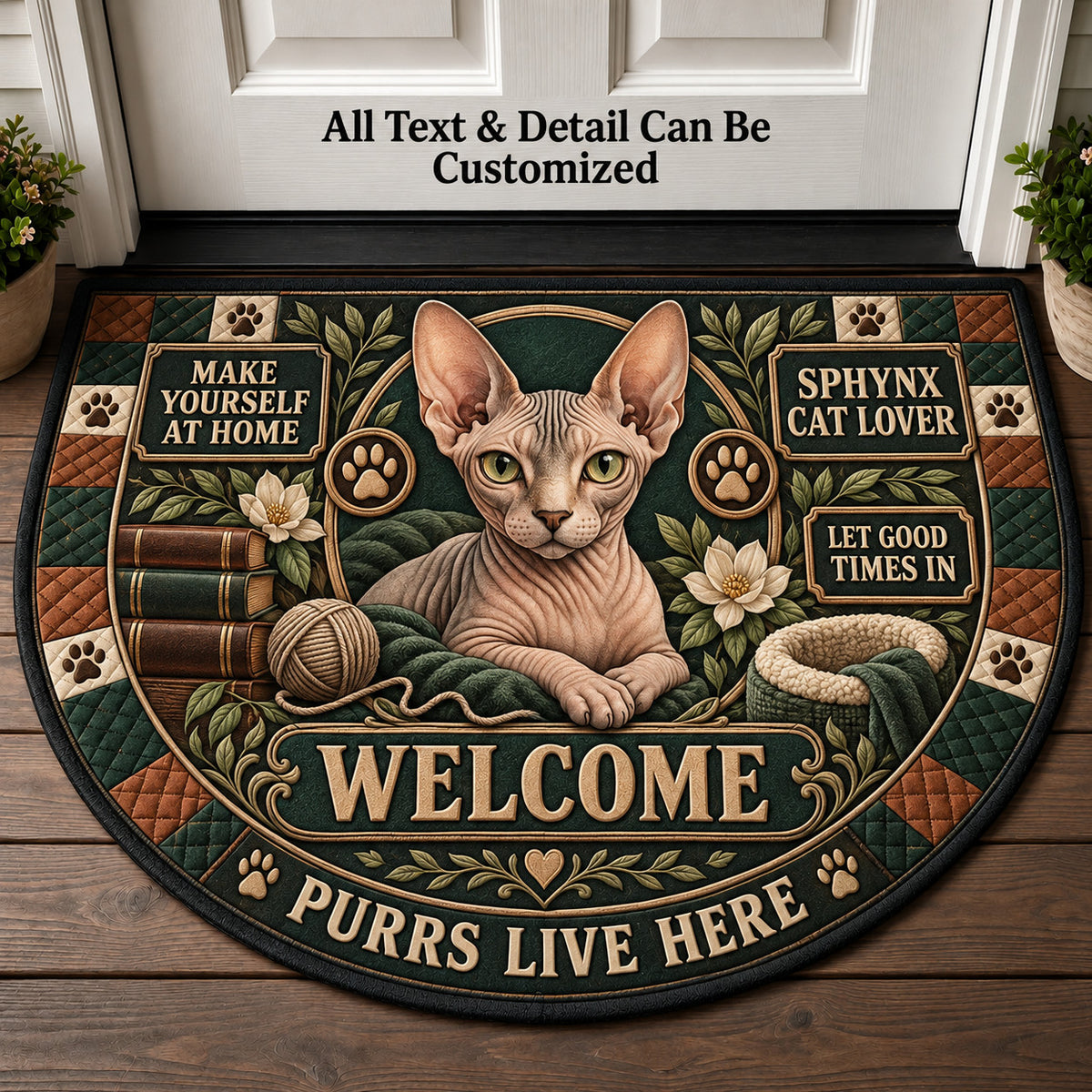 Sphynx Cat Lover Personalized Half Round Mat | 5To9Vibe