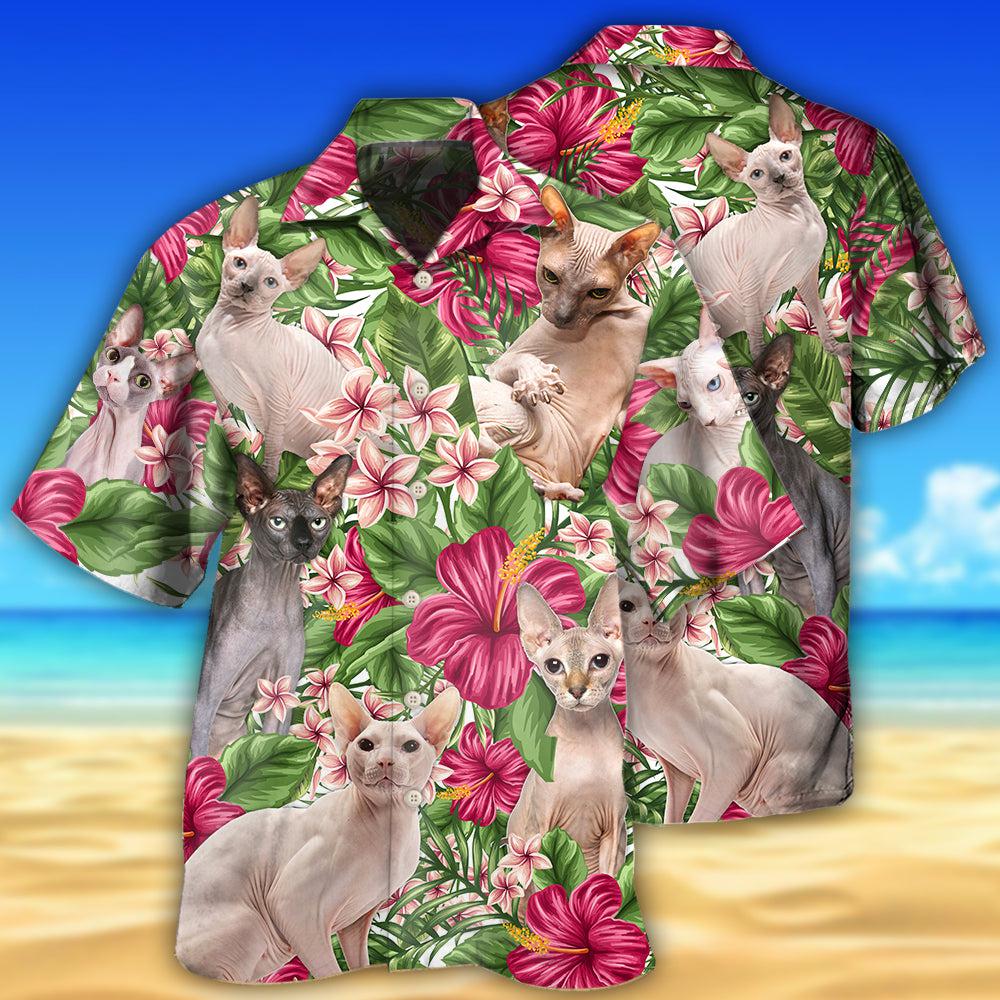 Cat Lovely Sphynx cat Tropical Floral - Hawaiian Shirt 