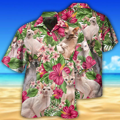 Cat Lovely Sphynx cat Tropical Floral - Hawaiian Shirt 