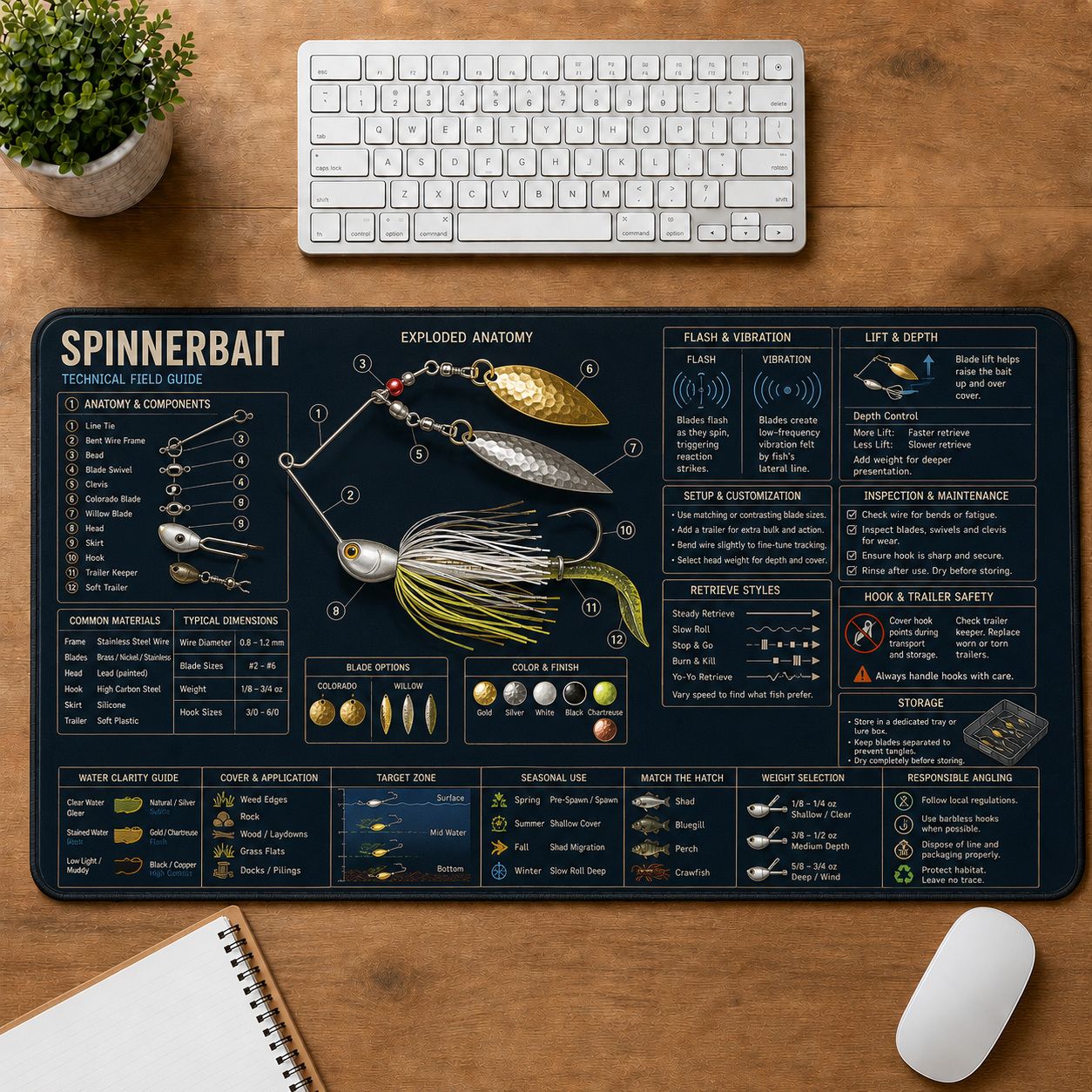 Spinnerbait Fishing Field Guide Desk Mat | 5To9Vibe
