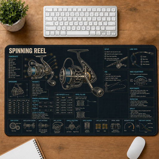 Spinning Reel Fishing Field Guide Desk Mat | 5To9Vibe