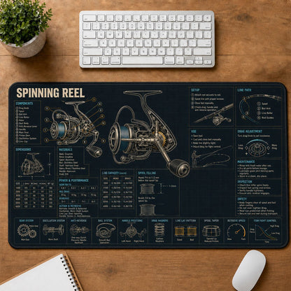 Spinning Reel Fishing Field Guide Desk Mat | 5To9Vibe
