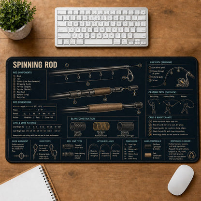 Spinning Rod Fishing Field Guide Desk Mat | 5To9Vibe