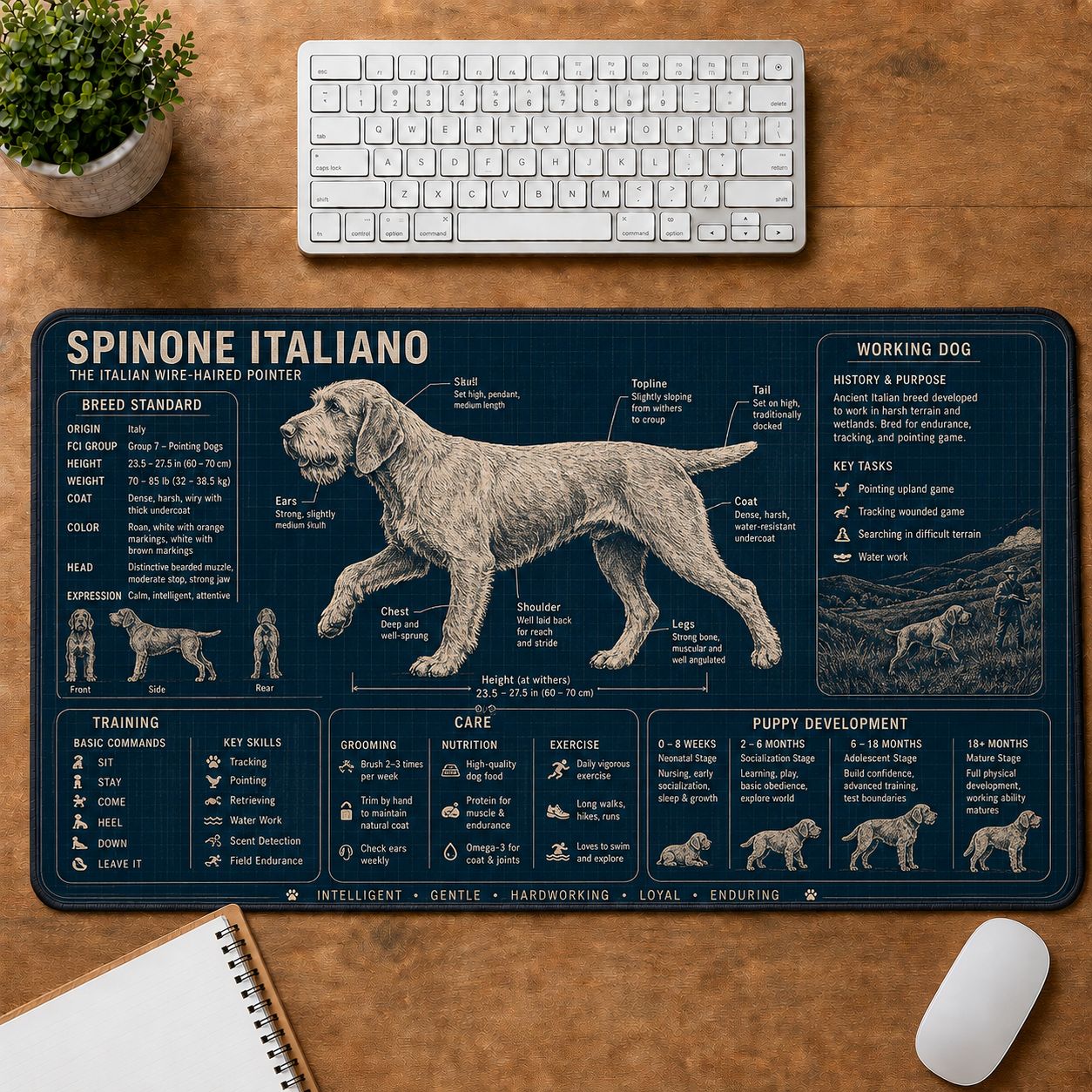 Spinone Italiano Dog Breed Visual Guide Desk Mat | 5To9Vibe