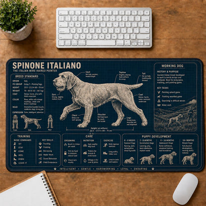 Spinone Italiano Dog Breed Visual Guide Desk Mat | 5To9Vibe