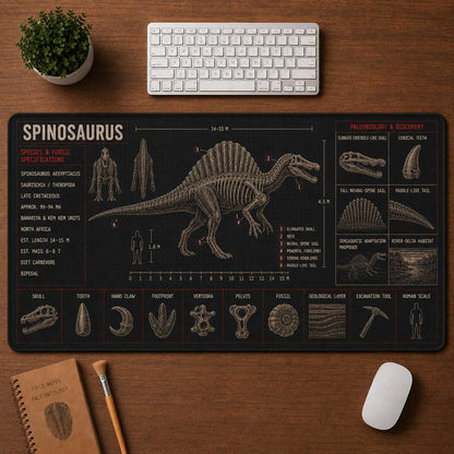 Spinosaurus Dinosaur Blueprint Desk Mat | 5To9Vibe