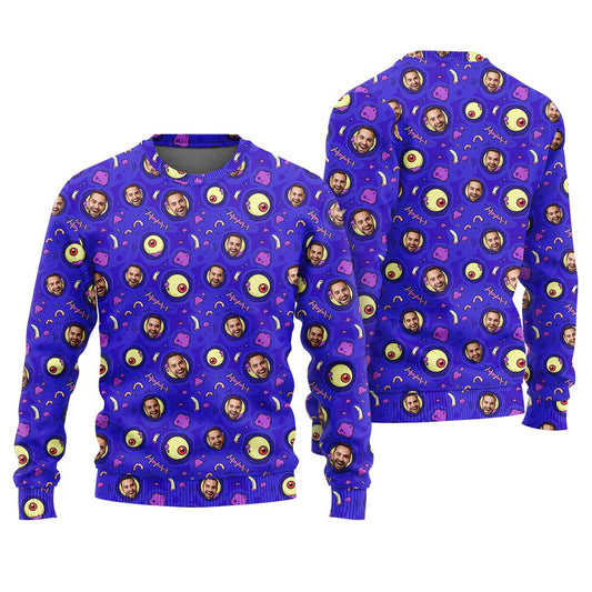 Spooky Custom Multiple Faces Halloween Sweater Adults