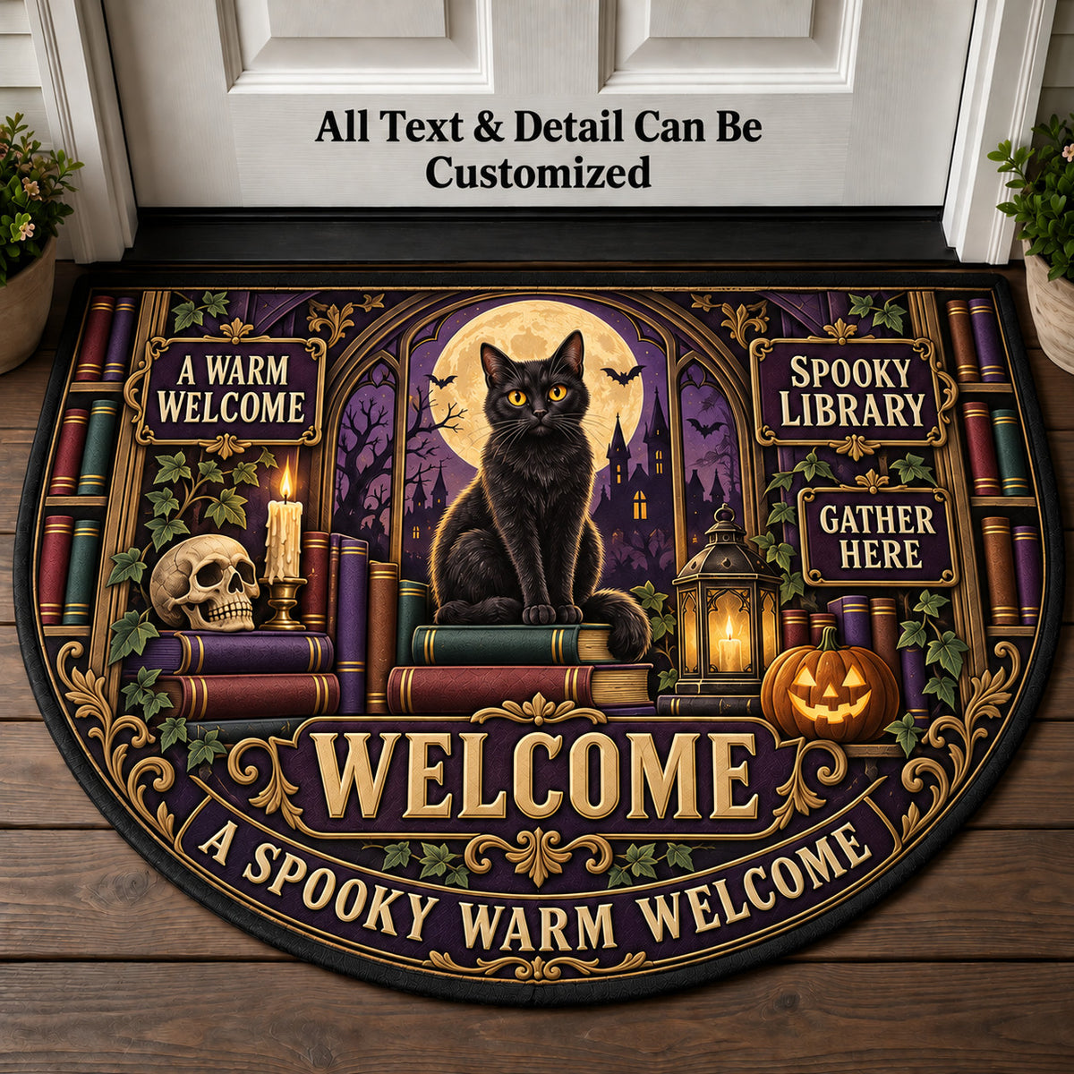 Spooky Library Personalized Half Round Mat | 5To9Vibe