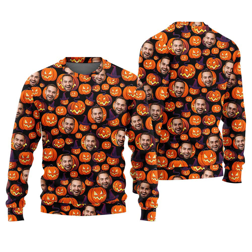 Spooky Pumpkin Custom Face Halloween Sweater Adults
