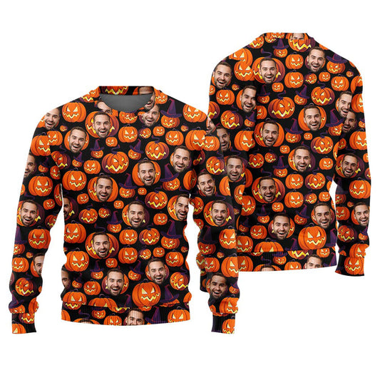 Spooky Pumpkin Custom Face Halloween Sweater Adults