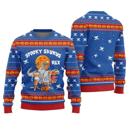 Spooky Saurus Rex Halloween Ugly Sweater Royal