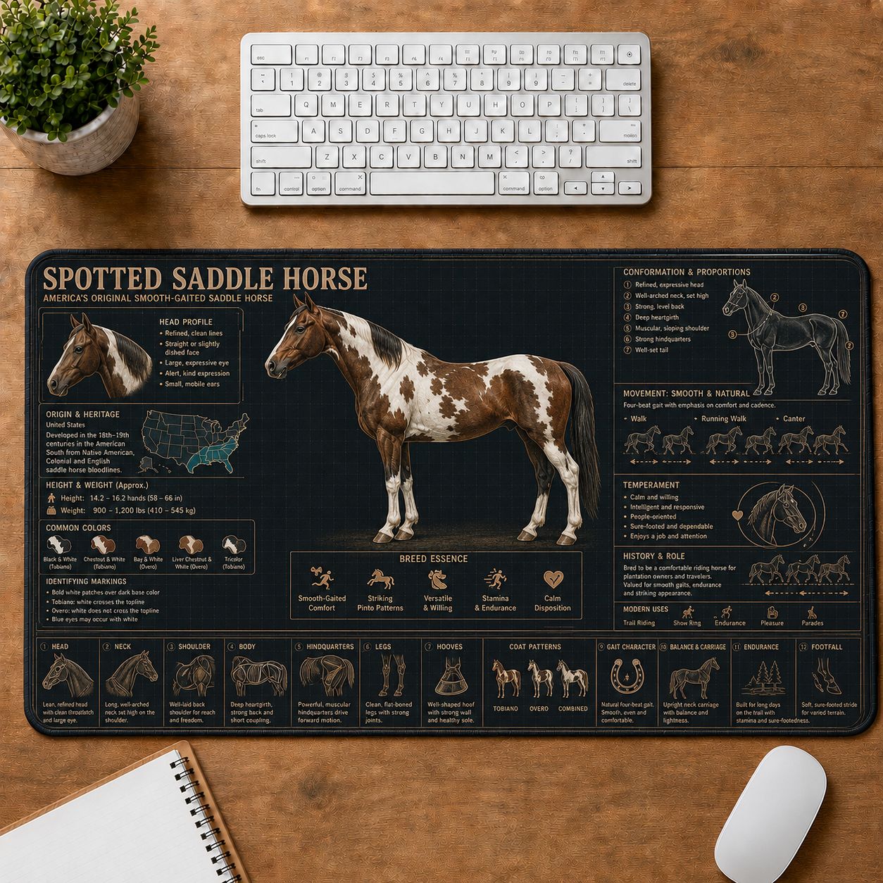 Spotted Saddle Horse Horse and Equestrian Visual Guide Desk Mat | 5To9Vibe