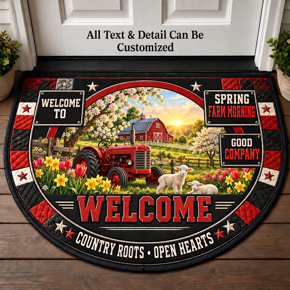 Spring Farm Morning Personalized Half Round Mat | 5To9Vibe