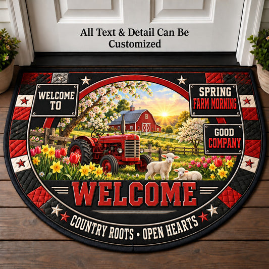 Spring Farm Morning Personalized Half Round Mat | 5To9Vibe