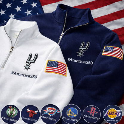 Football Logo America 250 Anniversary Embroidered Logo Premium Quarter Zip Sweatshirt, Inspired Quarter Zip Sweater