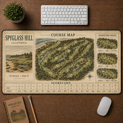 Spyglass Hill Vintage Golf Course Map & Scorecard Guide Desk Mat | 5To9Vibe
