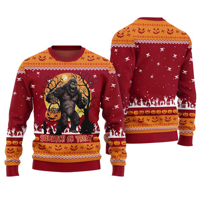 Squatch Or Treat Bigfoot Halloween Ugly Sweater Red