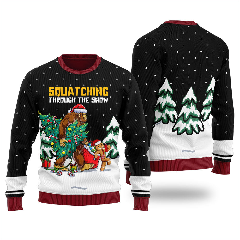 Squatching Through The Snow Ugly Christmas Sweater