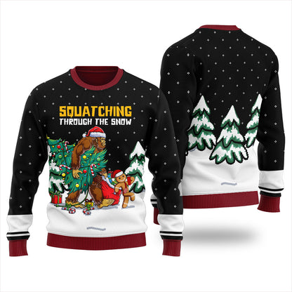 Squatching Through The Snow Ugly Christmas Sweater