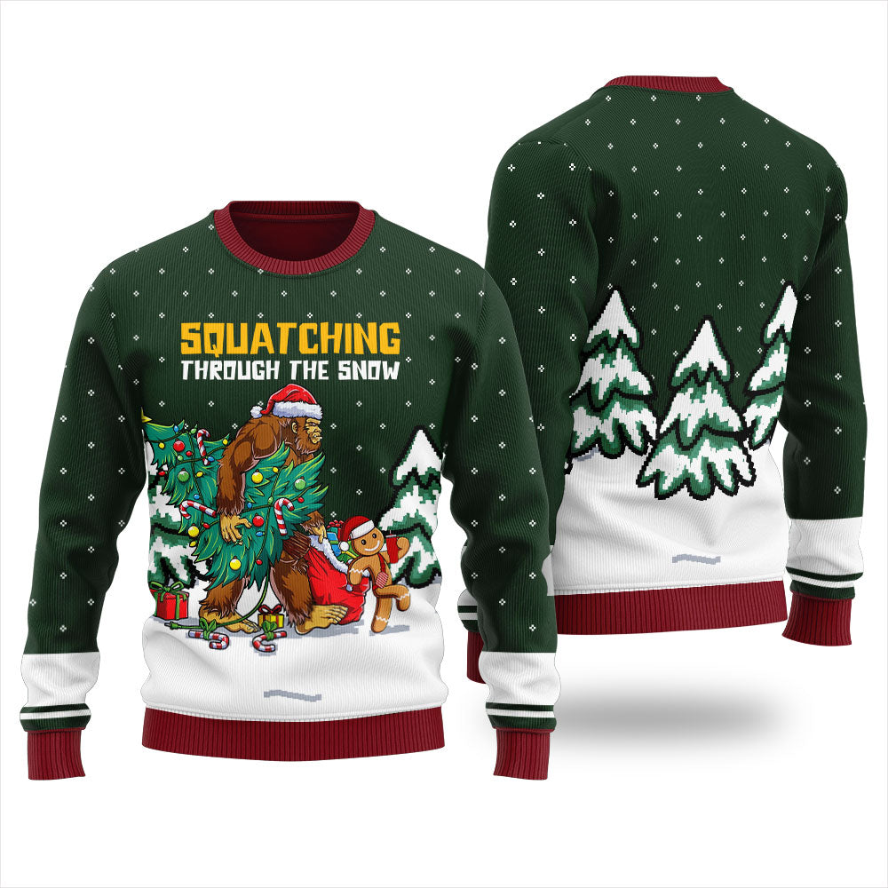 Bigfoot Christmas Ugly Sweater Womens