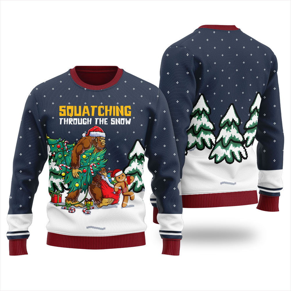 Squatching Through The Snow Ugly Christmas Sweater