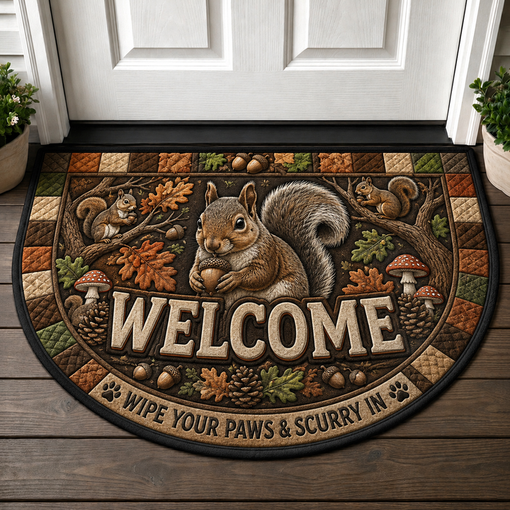 Squirrel Welcome Mat - Wipe Your Paws Scurry In Autumn Outdoor Doormat - 5to9vibe