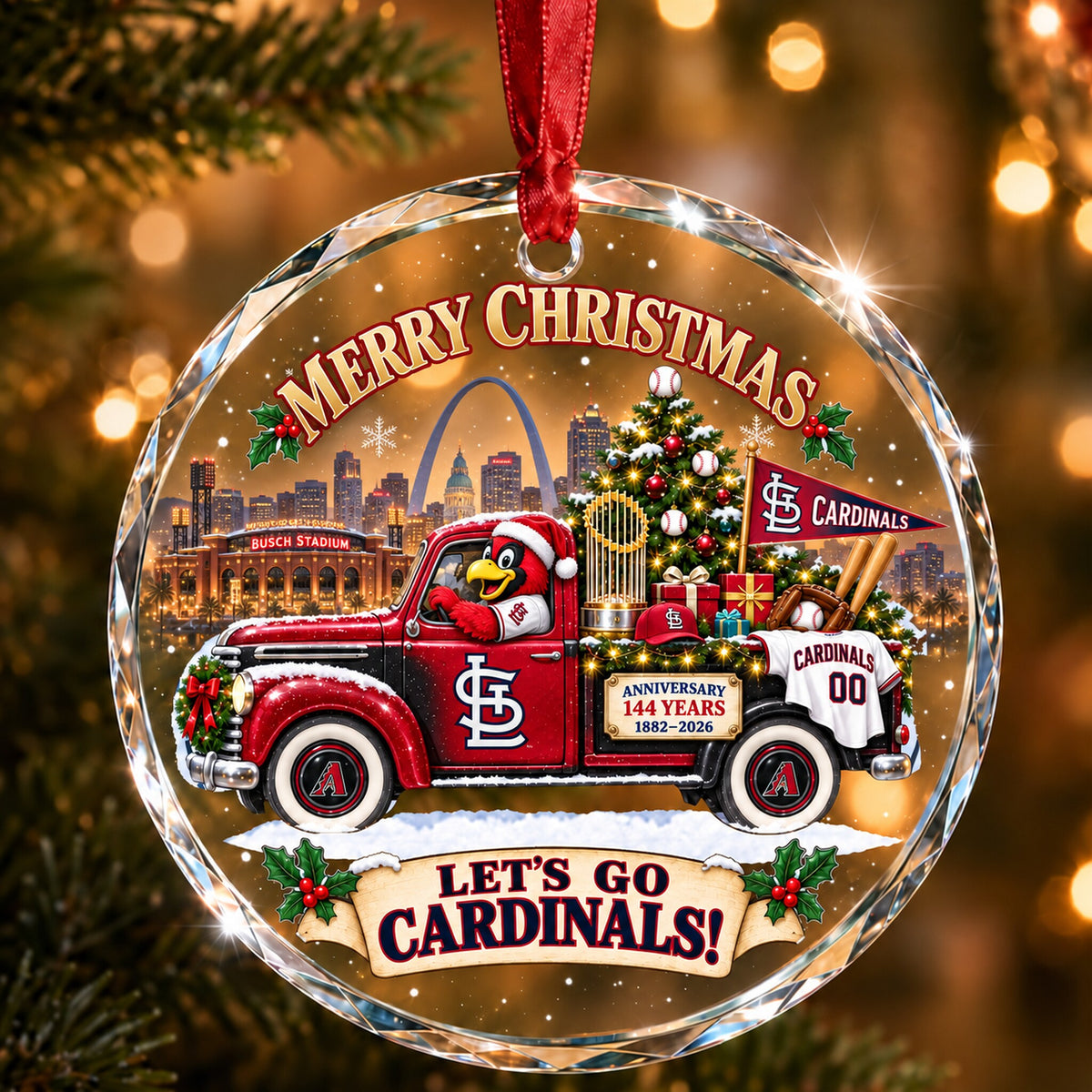 All Baseball Teams Christmas Truck Round Glass Ornament  With Red Gift Box | 5to9vibe