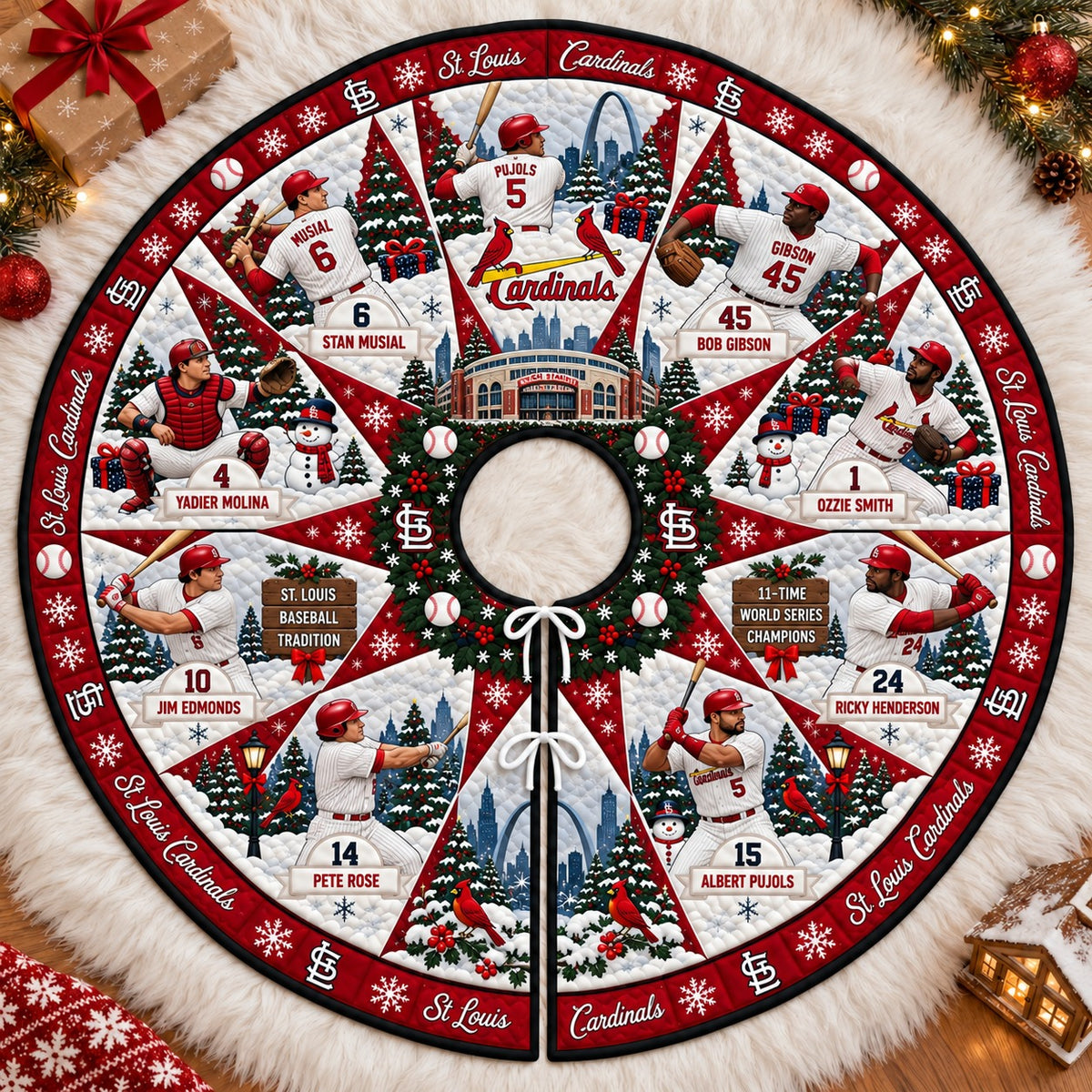 All Baseball Teams Vintage Players & Stadium Holiday Quilt Christmas Skirt Tree for Baseball Fans - 5To9Vibe
