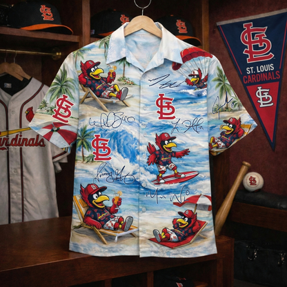 SLC Baseball Mascot Beach Viber With Player Signature  Button-Up Unisex Hawaiian Shirt For Men & Women