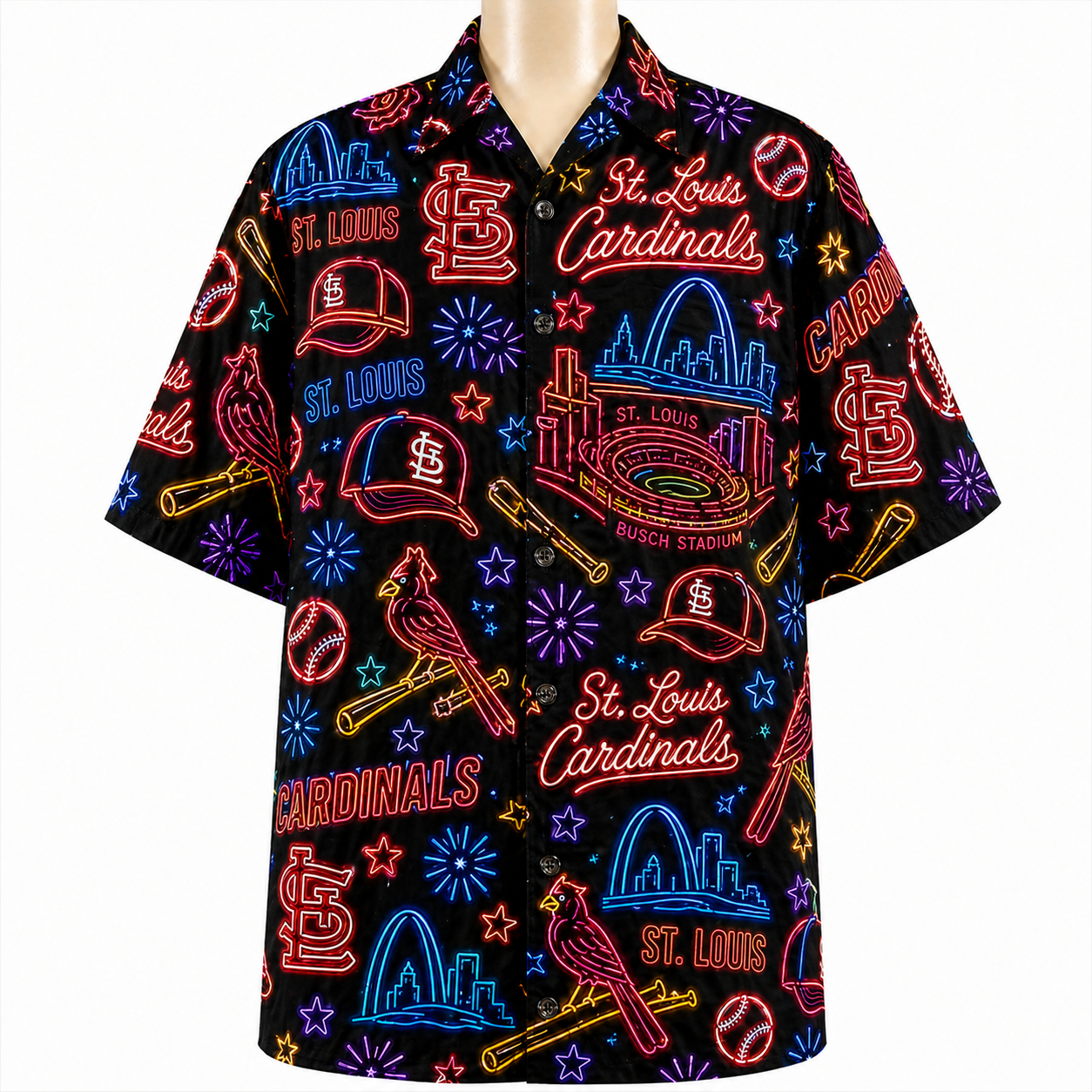 All Baseball Teams Neon Pattern Vibe Summer Party Button-Up Unisex Hawaiian Shirt For Men and Women