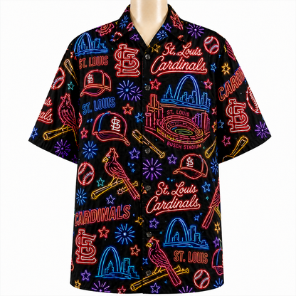 All Baseball Teams Neon Pattern Vibe Summer Party Button-Up Unisex Hawaiian Shirt For Men and Women