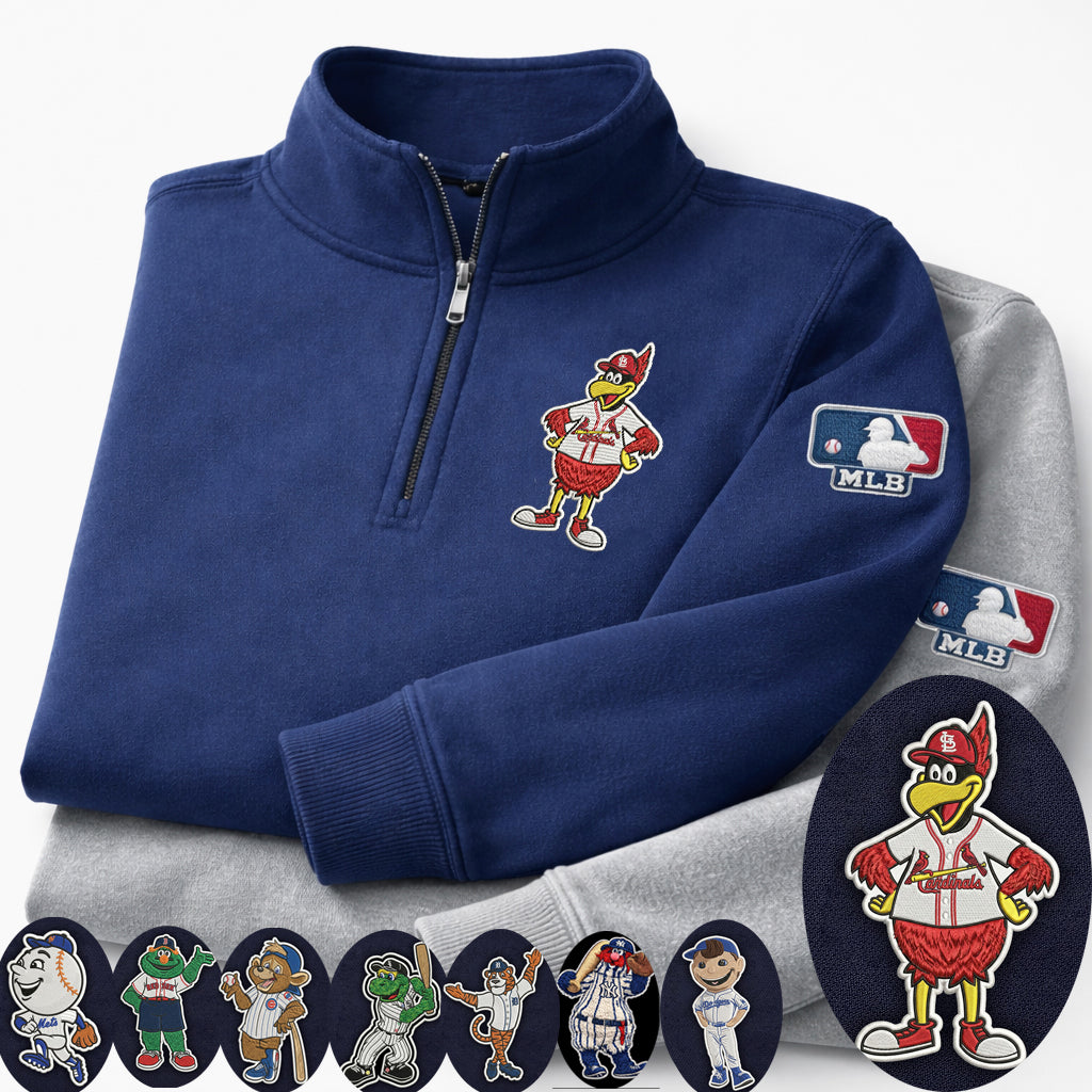 Mascots Baseball Team Embroidered Logo Premium Quarter Zip Sweatshirt, Inspired Quarter Zip Sweater, Unisex Baseball Sweatshirt
