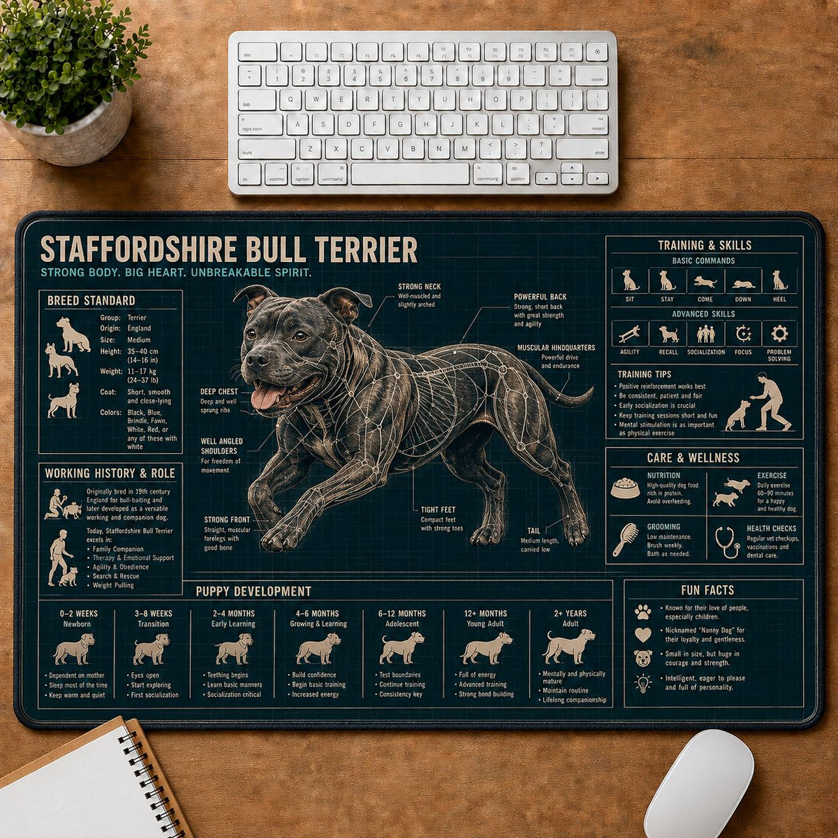 Staffordshire Bull Terrier Dog Breed Visual Guide Desk Mat | 5To9Vibe