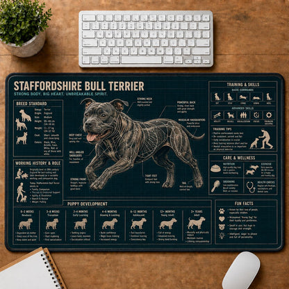 Staffordshire Bull Terrier Dog Breed Visual Guide Desk Mat | 5To9Vibe