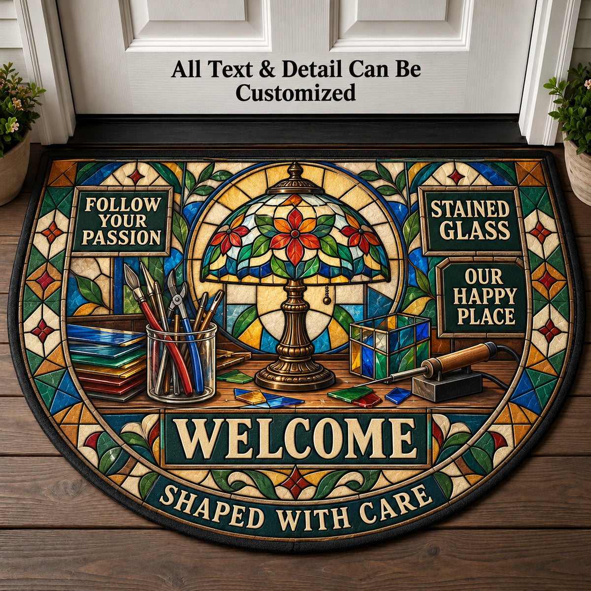 Stained Glass Personalized Half Round Mat | 5To9Vibe