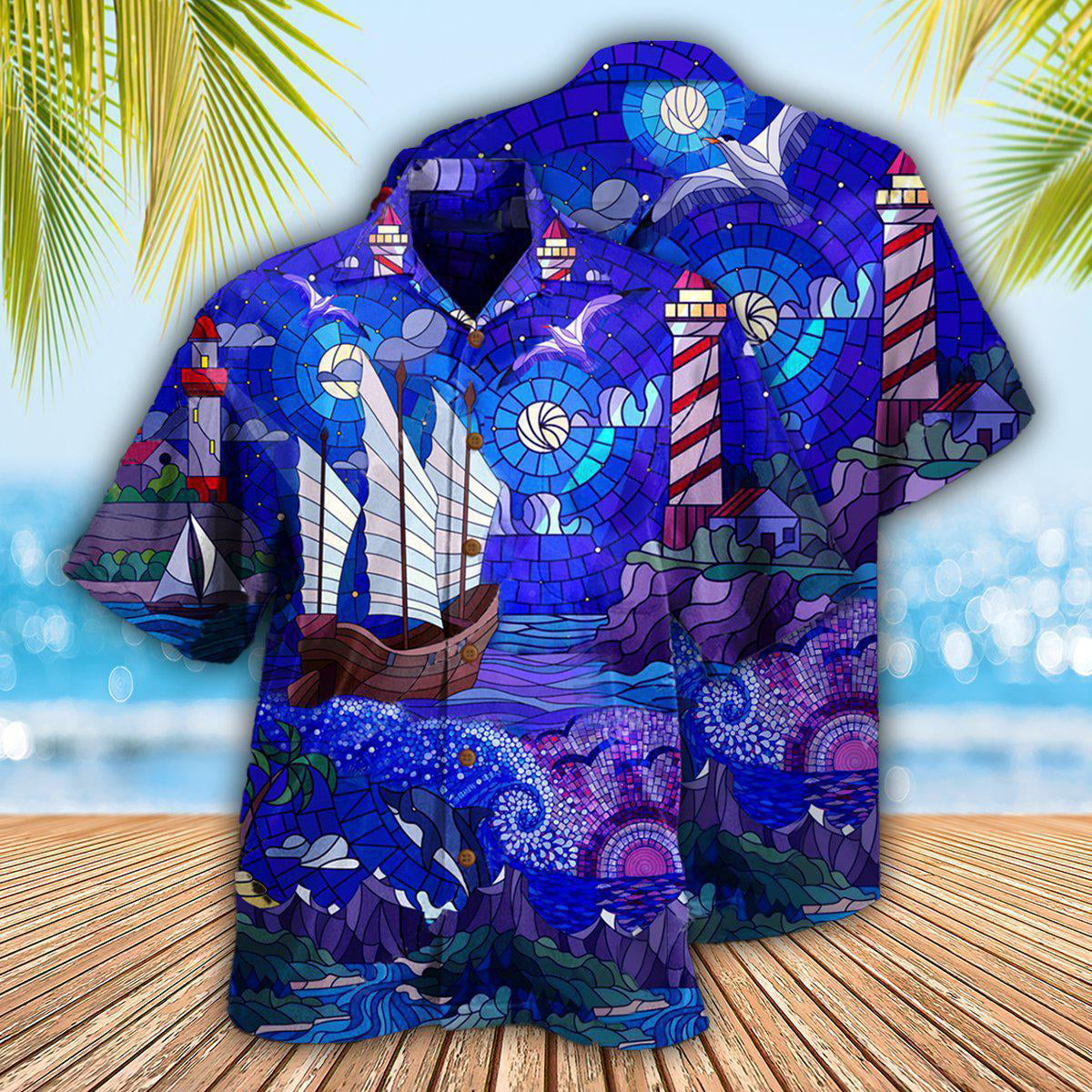 Lighthouse Stained Glass - Hawaiian Shirt 