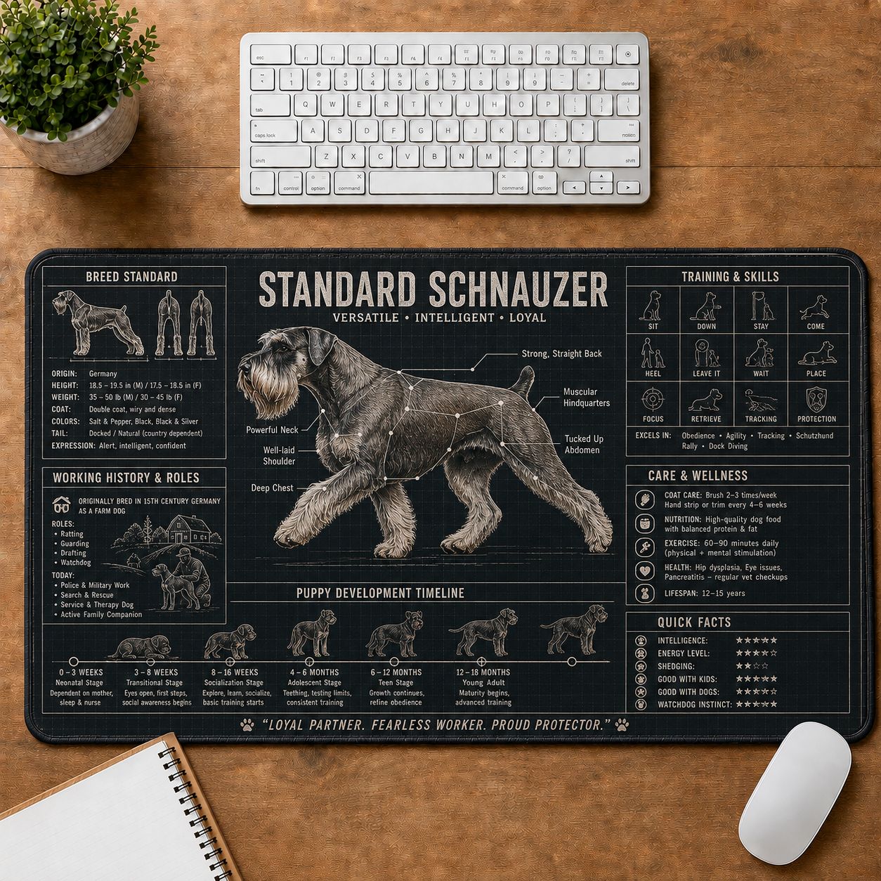 Standard Schnauzer Dog Breed Visual Guide Desk Mat | 5To9Vibe