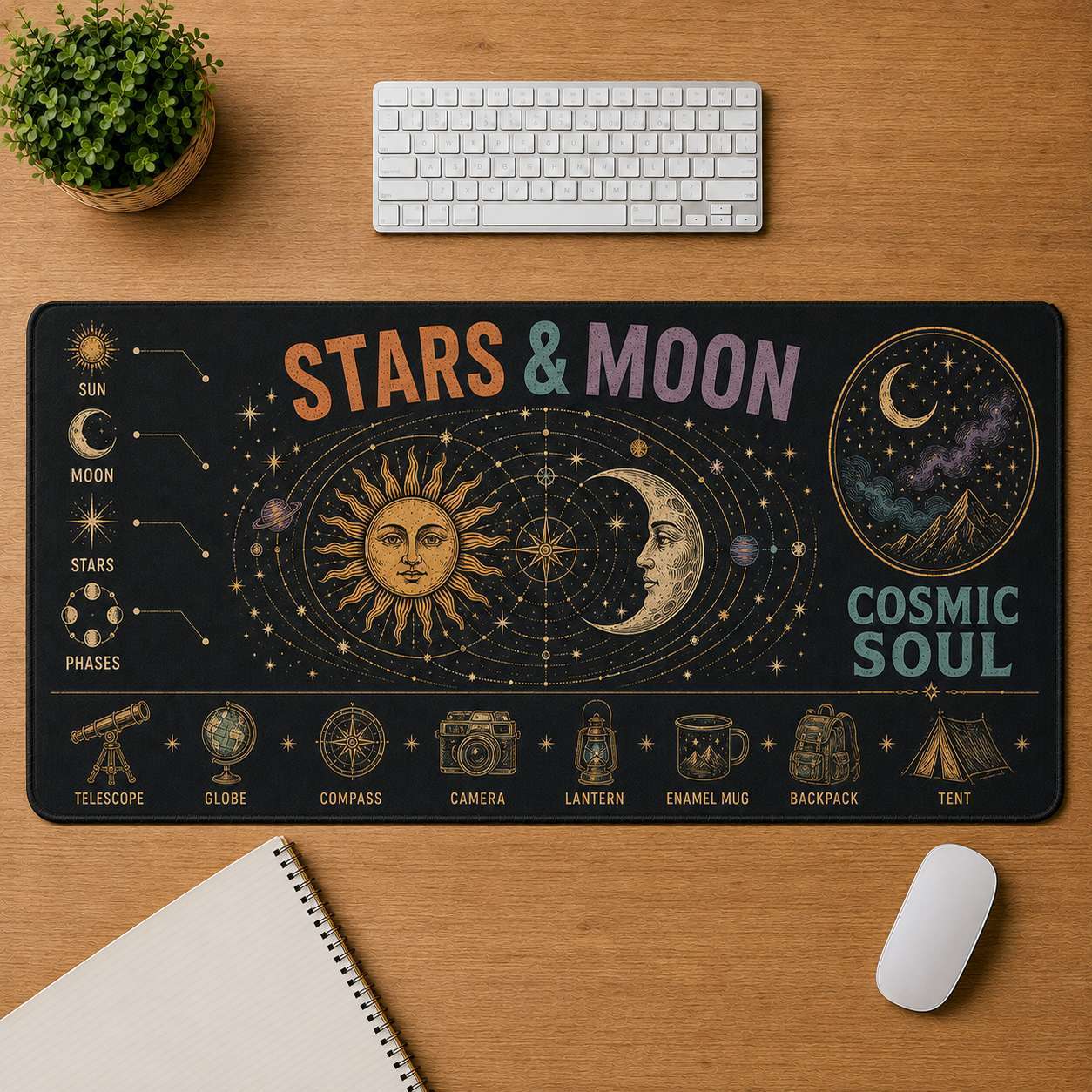 Cosmic Eye Hippie Desk Mat Mouse Pad | 5To9Vibe - Stars & Moon style