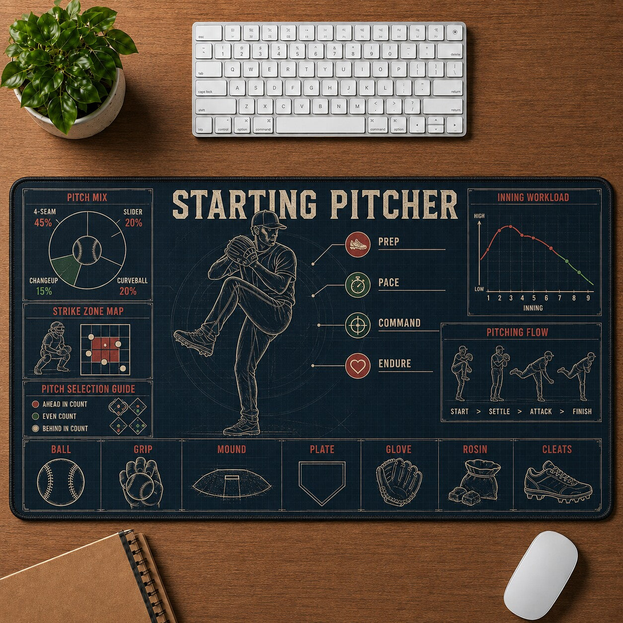 Starting Pitcher Baseball Blueprint Desk Mat | 5To9Vibe