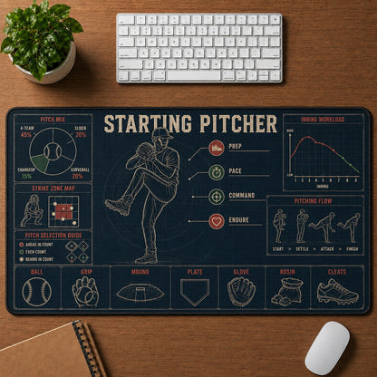 Starting Pitcher Baseball Blueprint Desk Mat | 5To9Vibe