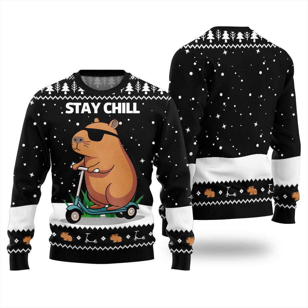 Stay Chill Capybara Ugly Xmas Sweater