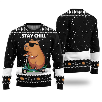 Stay Chill Capybara Ugly Xmas Sweater