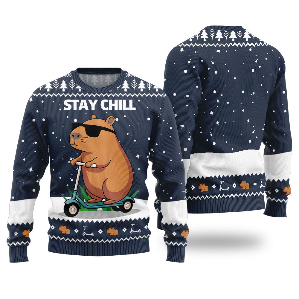Stay Chill Capybara Ugly Xmas Sweater