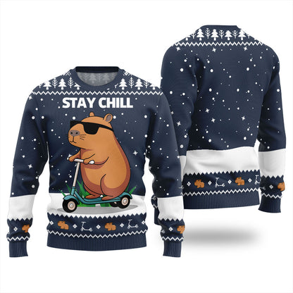 Stay Chill Capybara Ugly Xmas Sweater