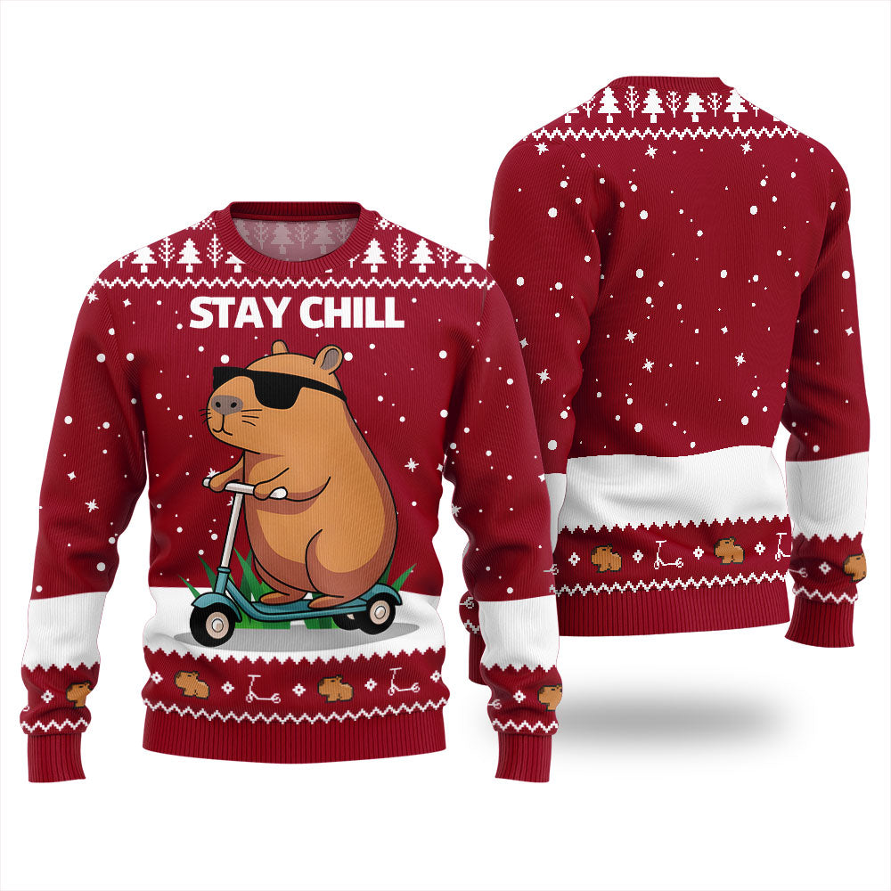 Stay Chill Capybara Ugly Xmas Sweater