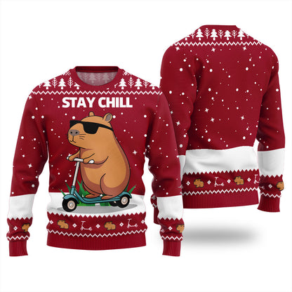 Stay Chill Capybara Ugly Xmas Sweater